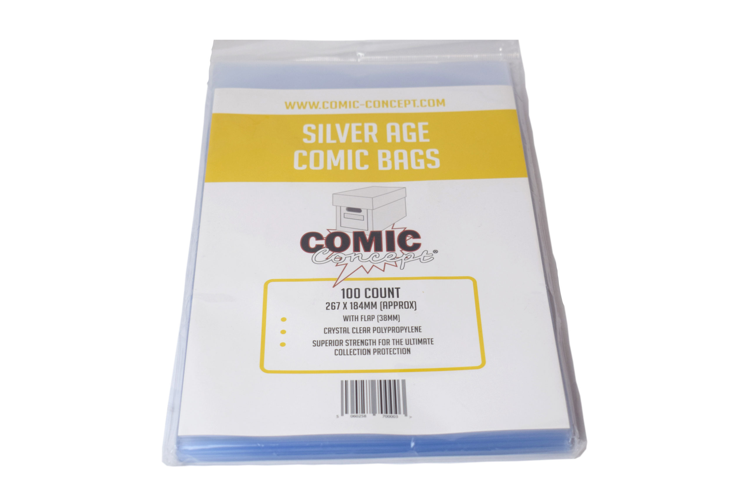 Comic Concept premium Resealable Silver Size Comic Bags 184 x 267 + 38mm flap pack of 100